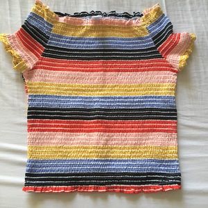 Cropped off the shoulder summer top rainbow